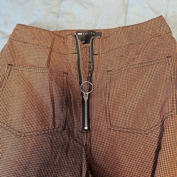 Retro Minimalist Houndstooth Pants 4 Edgy Rust Black Alt Trouser ASOS Zip Mod - Picture 13 of 16